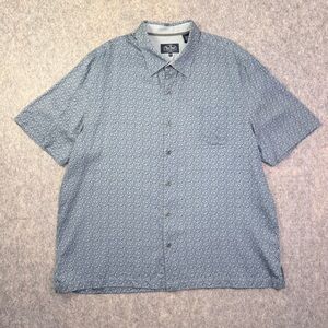 Nat Nast Shirt Men Sz XL Blue Geometric Luxury Silk Blend Short Sleeve Button UP